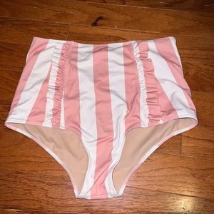 Kortni Jeane Striped Side Ruffled High-Waisted Swim Bottoms